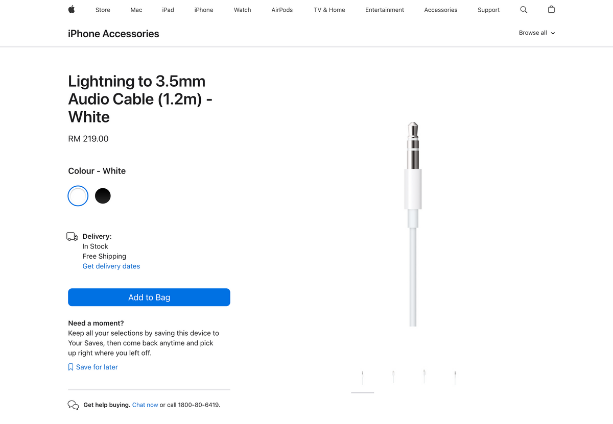 Lightning to 3.5mm Audio Cable (1.2m) — Apple Genuine Parts™