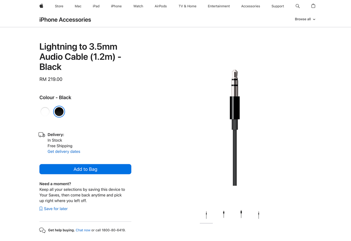 Lightning to 3.5mm Audio Cable (1.2m) — Apple Genuine Parts™